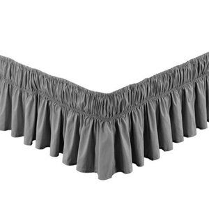 De Moocci Easy Wrap Ruffled Elastic Ribbon Bed Skirt Grey Size Queen King NEW